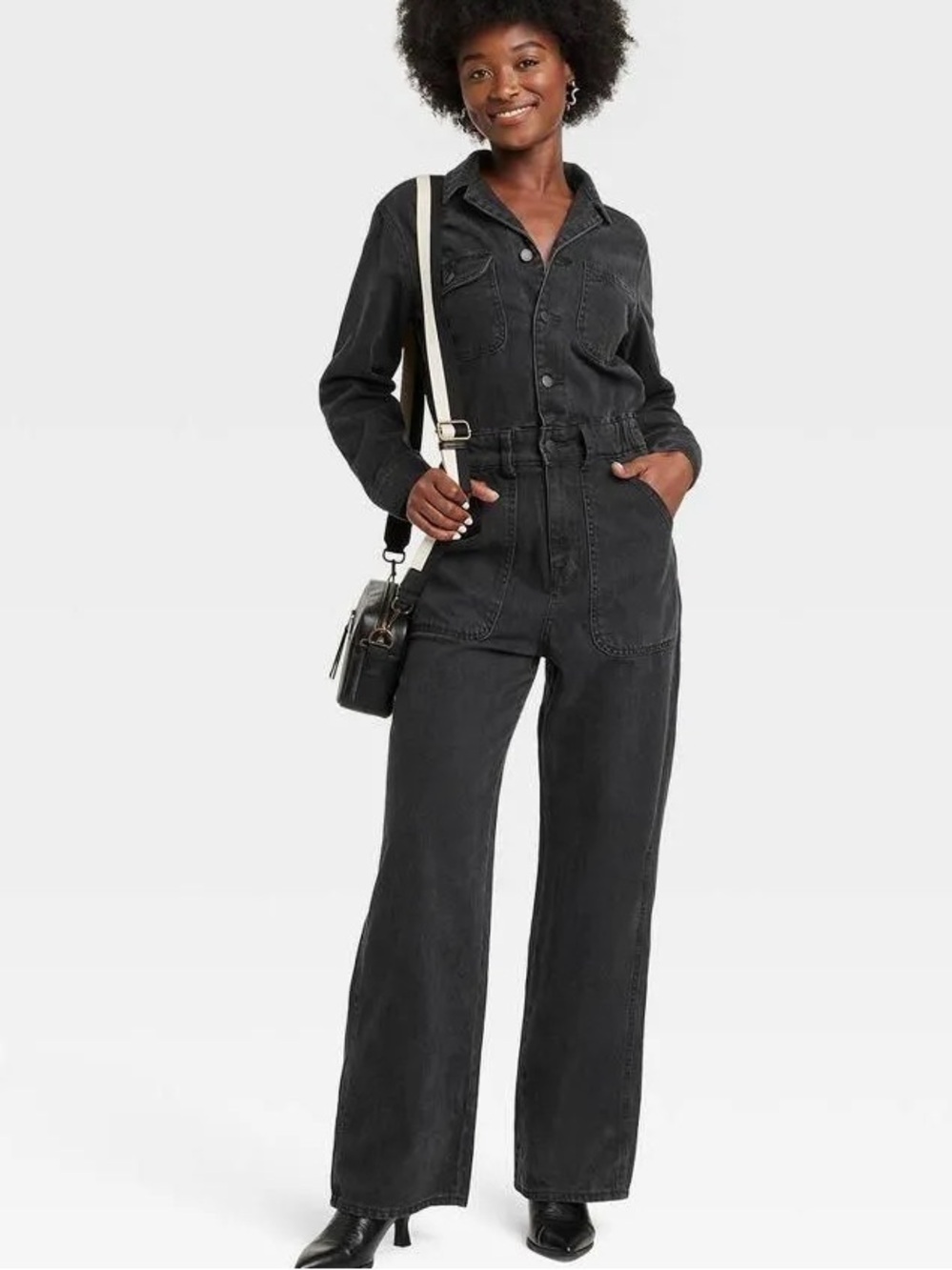 🖤 Universal Thread Black Denim Utility Jumpsuit Size 6 Boiler Suit